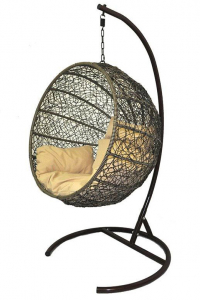 Кресло плетеное подвесное Ротанг Плюс Ола сталь, искусственный ротанг бежево-коричневый Фото 4