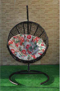 Кресло плетеное подвесное Ротанг Плюс Ола сталь, искусственный ротанг черный Фото 2