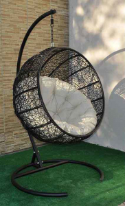 Кресло плетеное подвесное Ротанг Плюс Ола сталь, искусственный ротанг черный Фото 10
