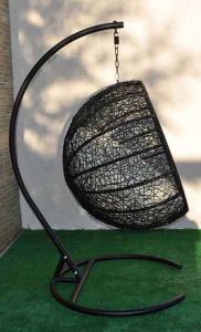Кресло плетеное подвесное Ротанг Плюс Ола сталь, искусственный ротанг черный Фото 12