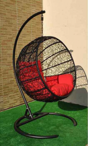 Кресло плетеное подвесное Ротанг Плюс Ола сталь, искусственный ротанг черный Фото 14