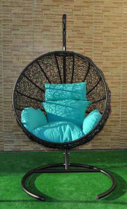 Кресло плетеное подвесное Ротанг Плюс Ола сталь, искусственный ротанг черный Фото 4