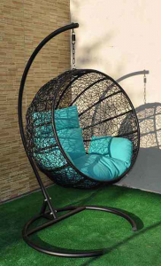 Кресло плетеное подвесное Ротанг Плюс Ола сталь, искусственный ротанг черный Фото 5