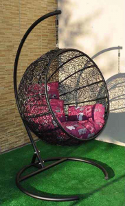Кресло плетеное подвесное Ротанг Плюс Ола сталь, искусственный ротанг черный Фото 20