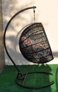 Кресло плетеное подвесное Ротанг Плюс Ола сталь, искусственный ротанг черный Фото 24