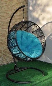 Кресло плетеное подвесное Ротанг Плюс Ола сталь, искусственный ротанг черный Фото 8