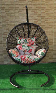 Кресло плетеное подвесное Ротанг Плюс Ола сталь, искусственный ротанг черный Фото 1