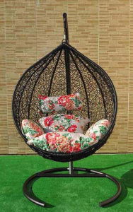 Кресло плетеное подвесное Ротанг Плюс Арриба сталь, искусственный ротанг черный Фото 4