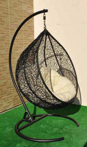 Кресло плетеное подвесное Ротанг Плюс Арриба сталь, искусственный ротанг черный Фото 14