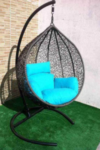 Кресло плетеное подвесное Ротанг Плюс Арриба сталь, искусственный ротанг бежево-коричневый Фото 6