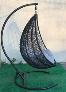 Кресло плетеное подвесное Ротанг Плюс Принцесса сталь, искусственный ротанг черный Фото 15
