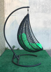 Кресло плетеное подвесное Ротанг Плюс Принцесса сталь, искусственный ротанг черный Фото 5