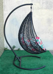 Кресло плетеное подвесное Ротанг Плюс Принцесса сталь, искусственный ротанг черный Фото 2