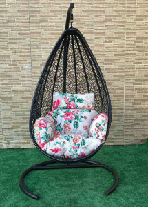 Кресло плетеное подвесное Ротанг Плюс Принцесса сталь, искусственный ротанг черный Фото 1