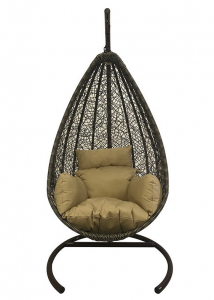 Кресло плетеное подвесное Ротанг Плюс Принцесса сталь, искусственный ротанг бежево-коричневый Фото 4