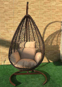 Кресло плетеное подвесное Ротанг Плюс Принцесса сталь, искусственный ротанг коричневый Фото 9