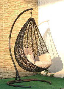 Кресло плетеное подвесное Ротанг Плюс Принцесса сталь, искусственный ротанг коричневый Фото 10