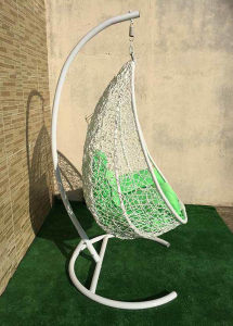 Кресло плетеное подвесное Ротанг Плюс Сакала сталь, искусственный ротанг белый Фото 5