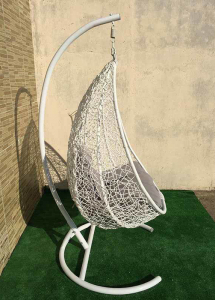 Кресло плетеное подвесное Ротанг Плюс Сакала сталь, искусственный ротанг белый Фото 9