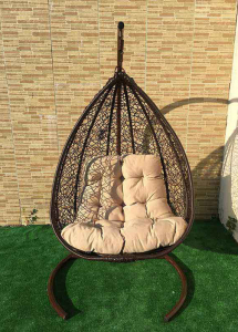 Кресло плетеное подвесное Ротанг Плюс Сакала сталь, искусственный ротанг коричневый Фото 4