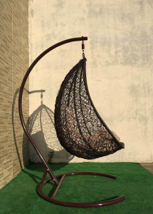Кресло плетеное подвесное Ротанг Плюс Сакала сталь, искусственный ротанг коричневый Фото 6