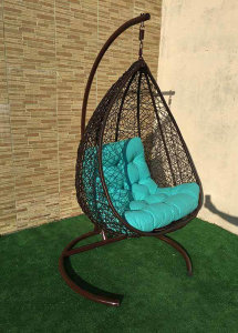 Кресло плетеное подвесное Ротанг Плюс Сакала сталь, искусственный ротанг коричневый Фото 11