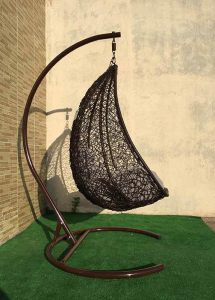 Кресло плетеное подвесное Ротанг Плюс Сакала сталь, искусственный ротанг коричневый Фото 9