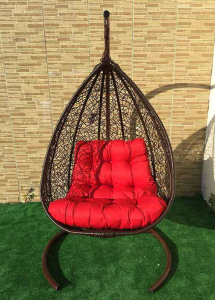 Кресло плетеное подвесное Ротанг Плюс Сакала сталь, искусственный ротанг коричневый Фото 1