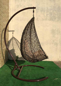 Кресло плетеное подвесное Ротанг Плюс Сакала сталь, искусственный ротанг бежево-коричневый Фото 18