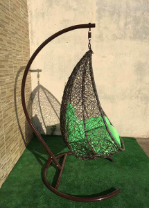 Кресло плетеное подвесное Ротанг Плюс Сакала сталь, искусственный ротанг бежево-коричневый Фото 11
