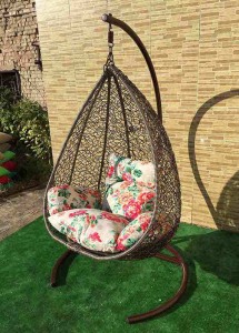 Кресло плетеное подвесное Ротанг Плюс Сакала сталь, искусственный ротанг бежево-коричневый Фото 8
