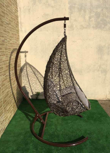 Кресло плетеное подвесное Ротанг Плюс Сакала сталь, искусственный ротанг бежево-коричневый Фото 17