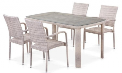 Комплект плетеной мебели Afina T51A/Y376-W85-150x85 4Pcs Latte искусственный ротанг, сталь латте Фото 1