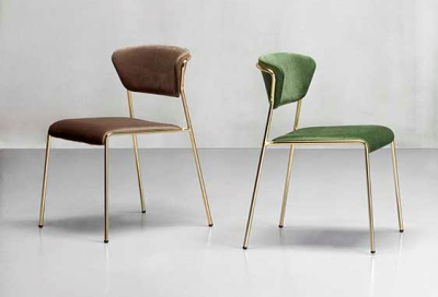 Стул с обивкой Scab Design Lisa сталь, дерево, вельвет сатинированная латунь, зеленый Фото 5
