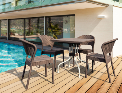 Стол пластиковый плетеный Siesta Contract Forza Rattan 80 алюминий, полипропилен коричневый Фото 8