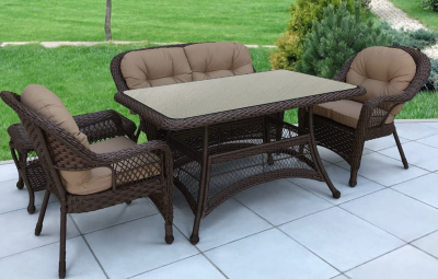 Комплект плетеной мебели Afina T130Br/LV520BB-Brown/Beige сталь, искусственный ротанг коричневый, бежевый Фото 1