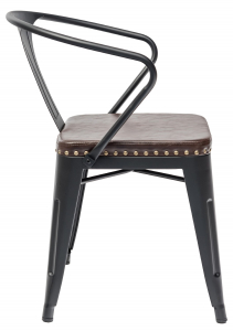 Кресло металлическое с обивкой ST-GROUP Tolix Arms Soft экокожа, сталь черный матовый Фото 3