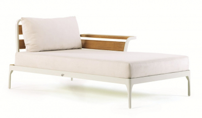 Левый лежак деревянный с подушками Ethimo Meridien акрил, алюминий, тик Фото 1