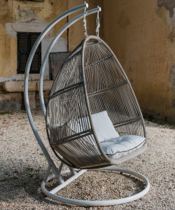 Кресло подвесное плетеное RosaDesign Virgo  алюминий, роуп, ткань белый, коричнево-черный, белый Фото 1
