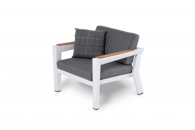 Кресло металлическое мягкое 4SIS Фореста алюминий, тик, ткань белый Фото 1