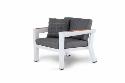 Кресло металлическое мягкое 4SIS Фореста алюминий, тик, ткань белый Фото 3