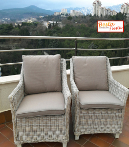 Кресло плетеное с подушкой Besta Fiesta Тоскана алюминий, искусственный ротанг, ткань бежевый Фото 3