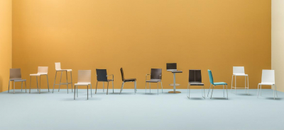Комплект офисных стульев для переговорных PEDRALI Kuadra Set 4 металл, кожа темно-рыжий Фото 6