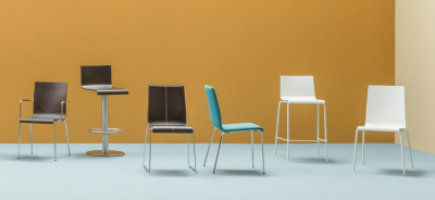 Комплект офисных стульев для переговорных PEDRALI Kuadra Set 4 металл, кожа темно-рыжий Фото 7