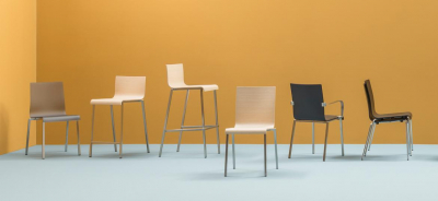 Комплект офисных стульев для переговорных PEDRALI Kuadra Set 4 металл, кожа темно-рыжий Фото 10