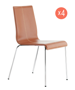 Комплект офисных стульев для переговорных PEDRALI Kuadra Set 4 металл, кожа темно-рыжий Фото 1