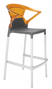 Кресло пластиковое барное PAPATYA Ego-K Bar алюминий, стеклопластик, пластик антрацит, оранжевый Фото 1