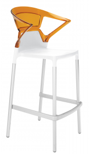 Кресло пластиковое барное PAPATYA Ego-K Bar алюминий, стеклопластик, пластик белый, оранжевый Фото 1