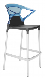 Кресло пластиковое барное PAPATYA Ego-K Bar алюминий, стеклопластик, пластик антрацит, синий Фото 1