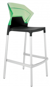 Стул пластиковый барный PAPATYA Ego-S Bar алюминий, стеклопластик, пластик черный, зеленый Фото 1